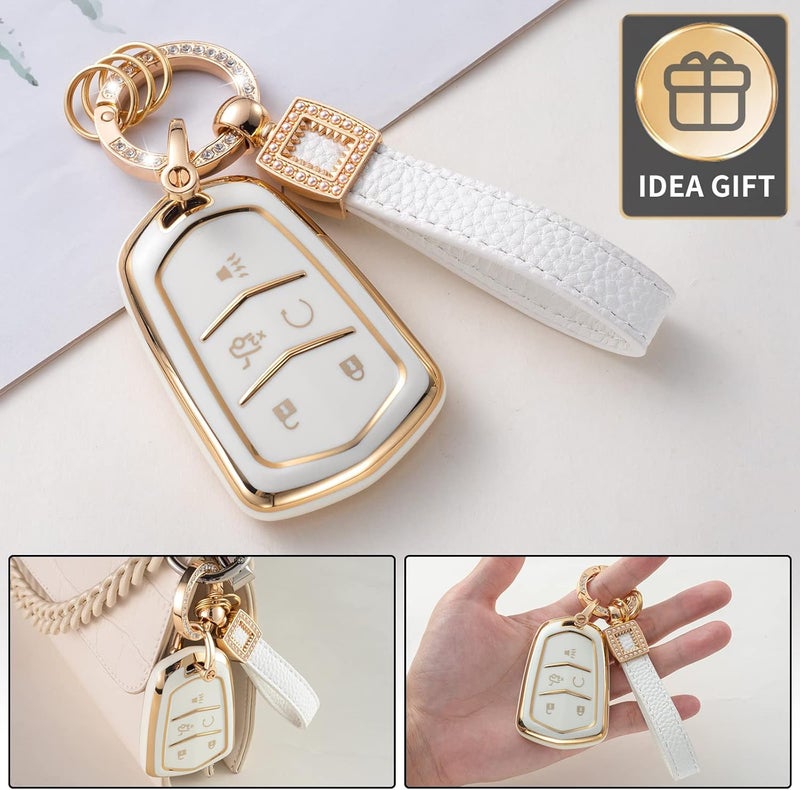 CACARLIKE for For Caddillac A Key Fob Cover with Leather Lanyard, Car Key Fob Case Smart Key Protector Holder - Image 5